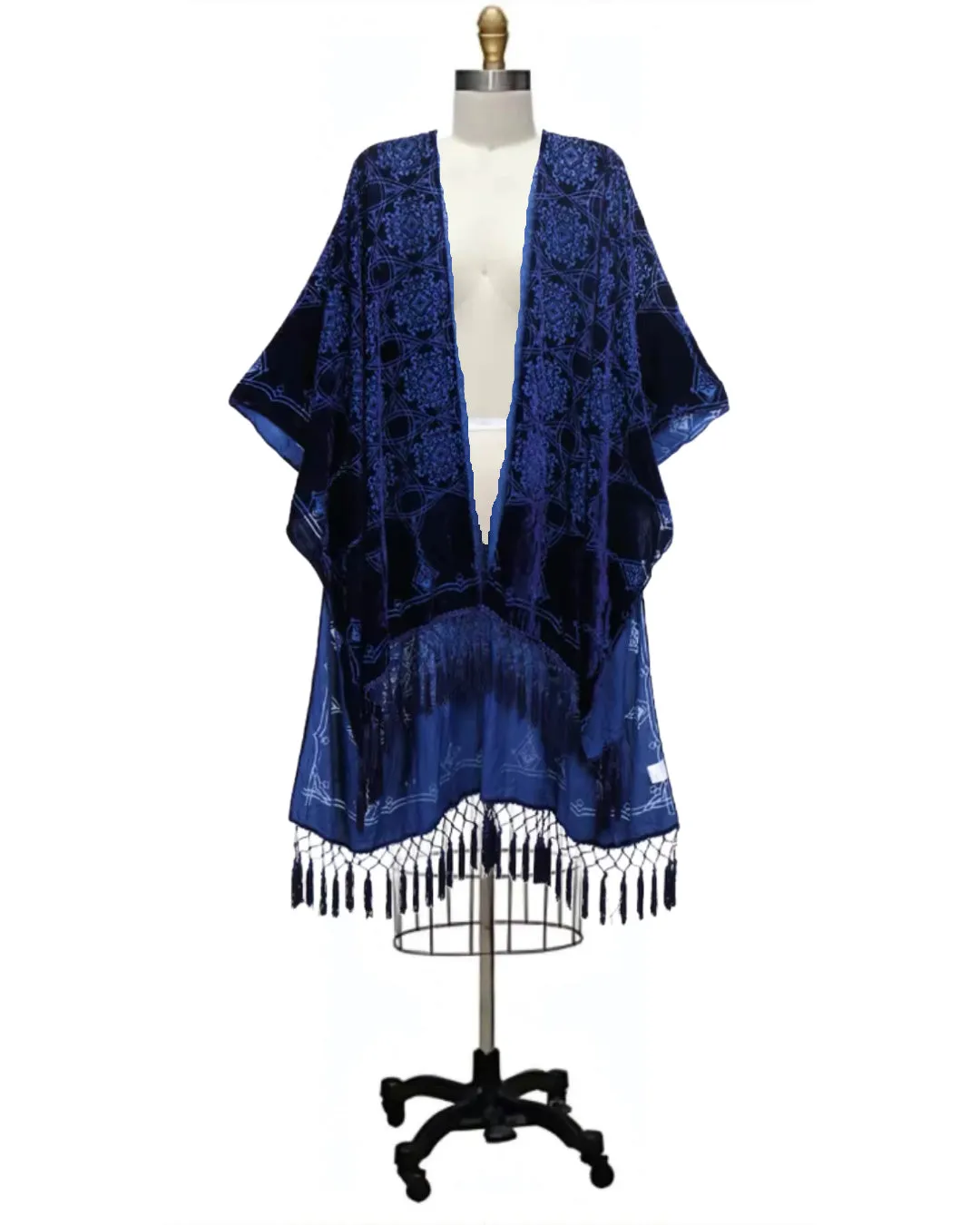 Lida- the 1920s Inspired Burnout Velvet Fringed Kimono 36 Colors and Styles