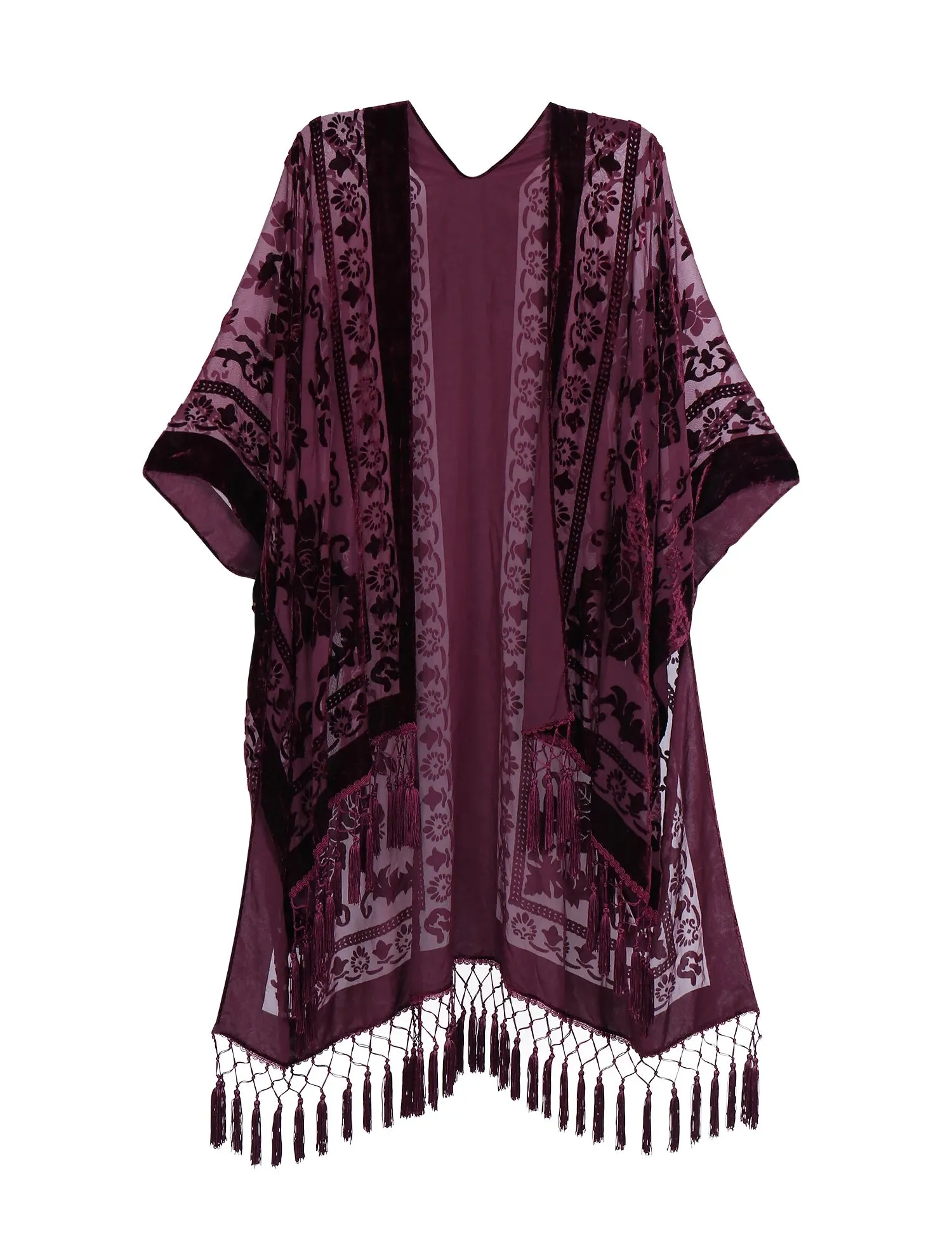 Lida- the 1920s Inspired Burnout Velvet Fringed Kimono 36 Colors and Styles