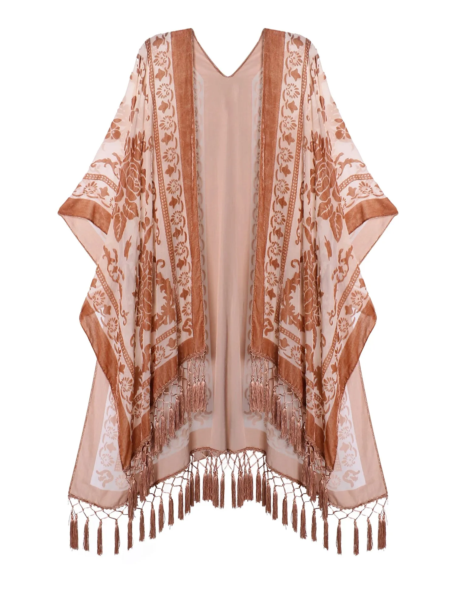 Lida- the 1920s Inspired Burnout Velvet Fringed Kimono 36 Colors and Styles