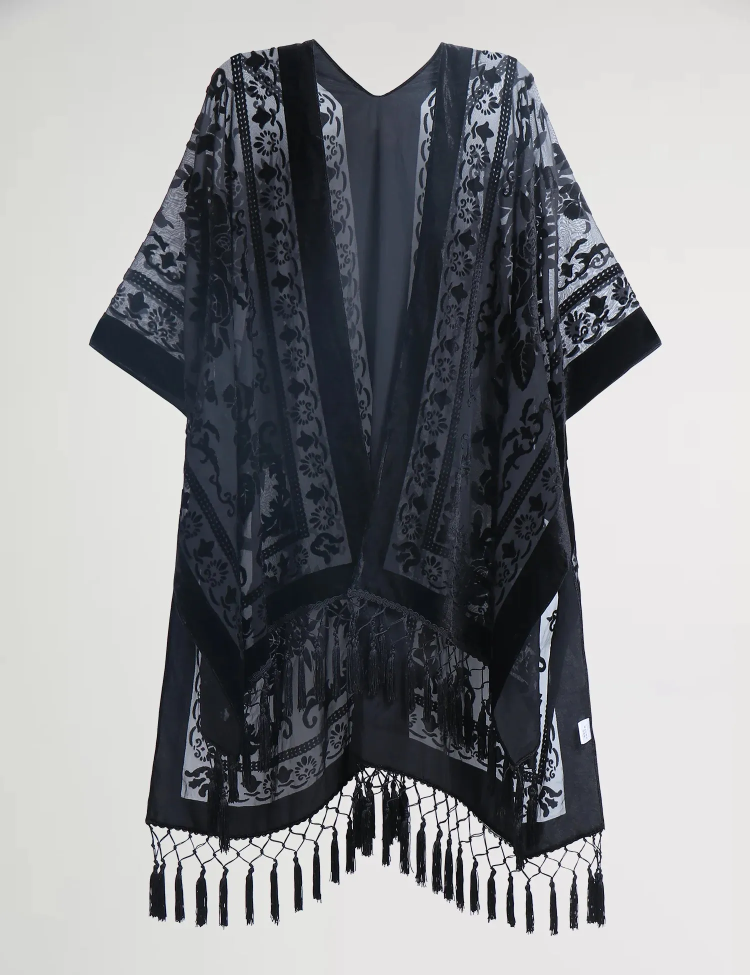 Lida- the 1920s Inspired Burnout Velvet Fringed Kimono 36 Colors and Styles