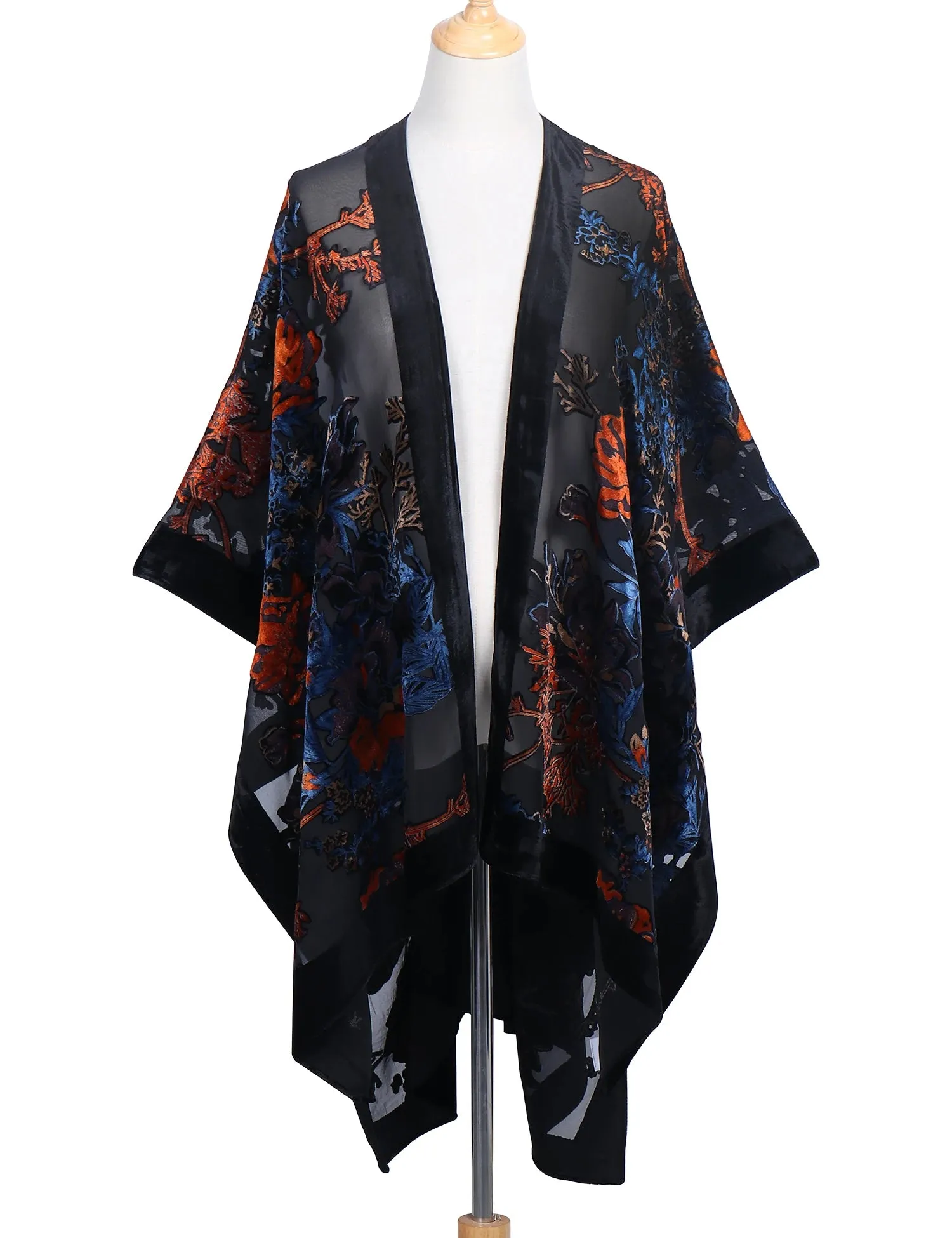 Lida- the 1920s Inspired Burnout Velvet Fringed Kimono 36 Colors and Styles