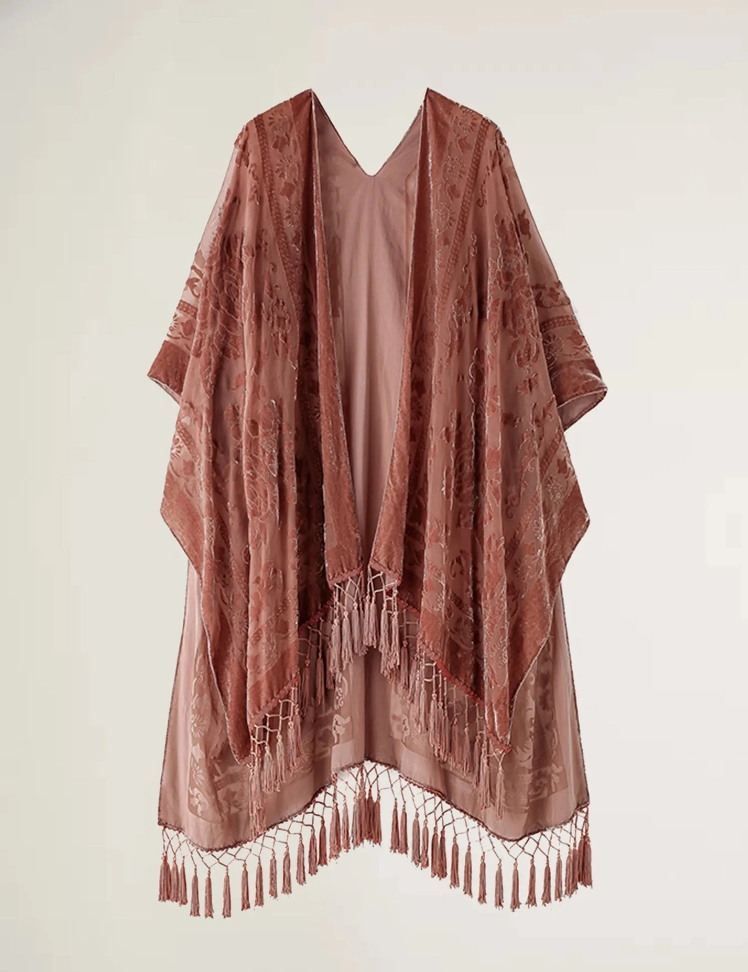 Lida- the 1920s Inspired Burnout Velvet Fringed Kimono 36 Colors and Styles