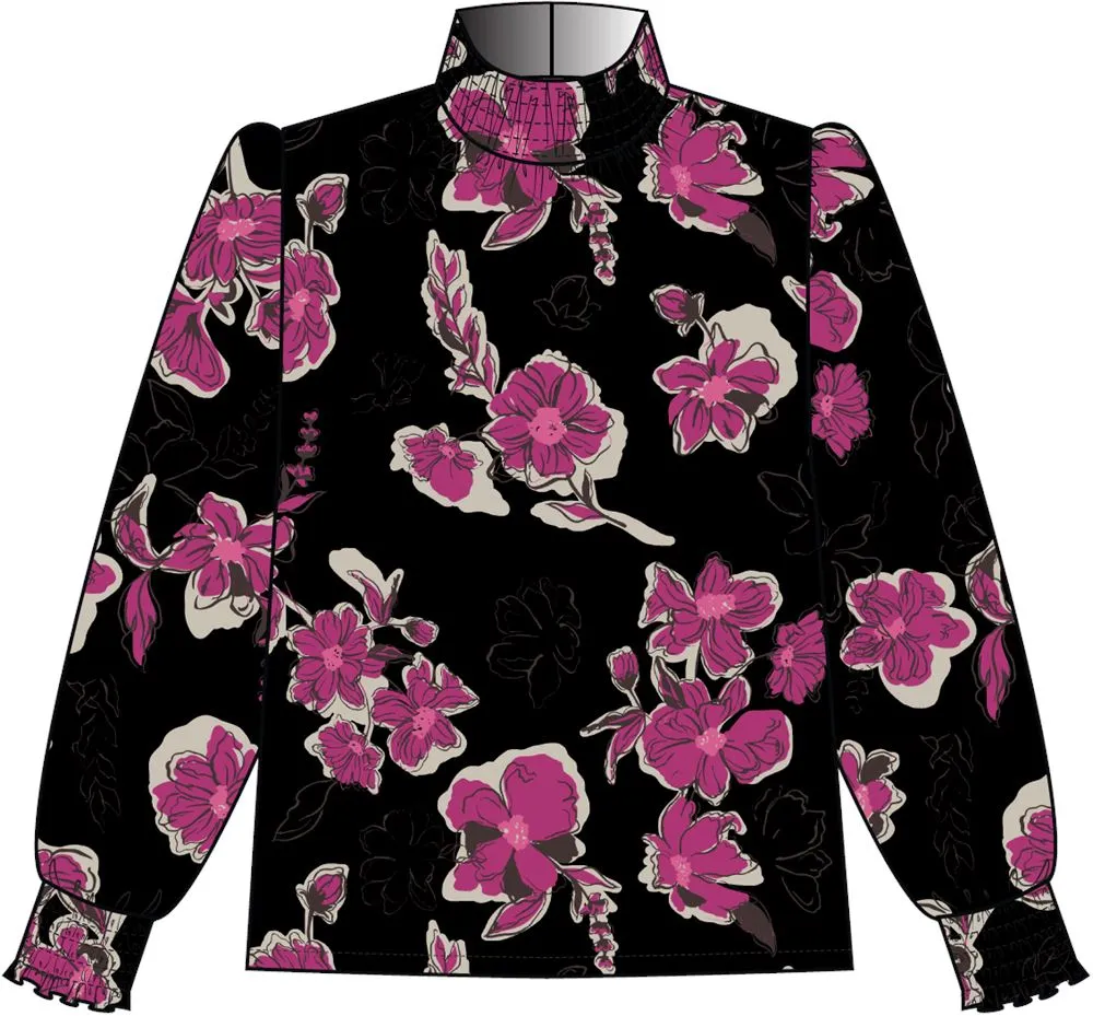 MOCK NECK FLORAL PRINT BLOUSE