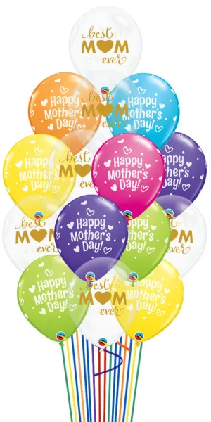 Mother's Day Hearts and Dots You're The Best Balloon Bouquet 15pcs with Weight