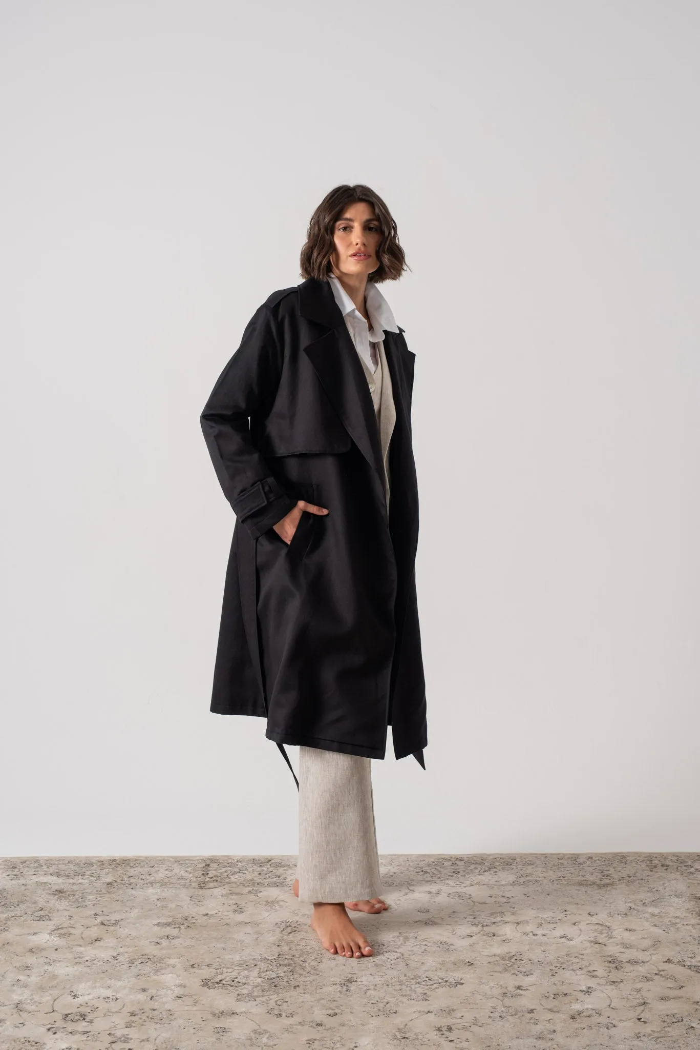 Pluie Linen Trench Coat Black