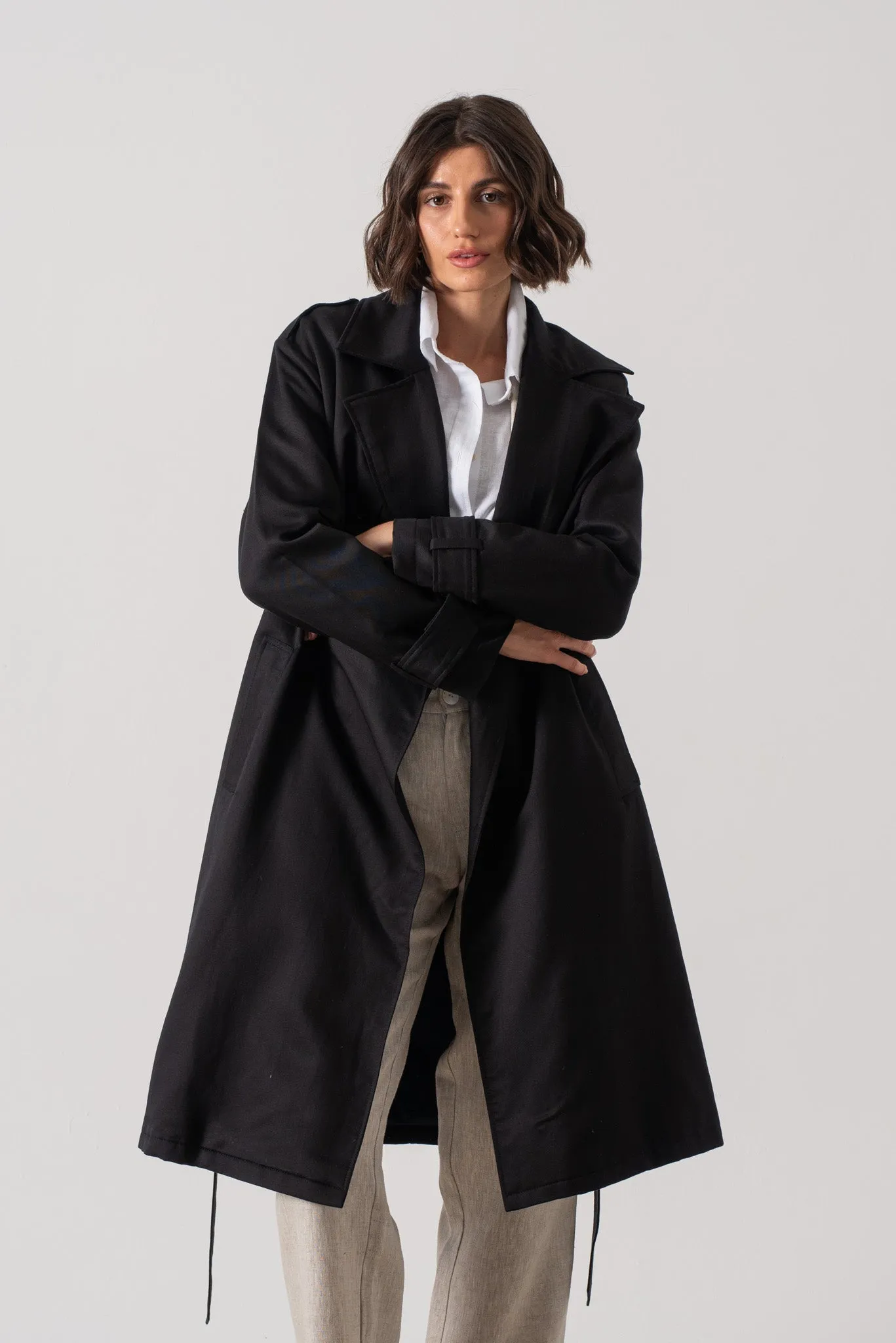 Pluie Linen Trench Coat Black