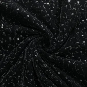 Premium Black Abstract Sequins Embroidery Velvet Fabric