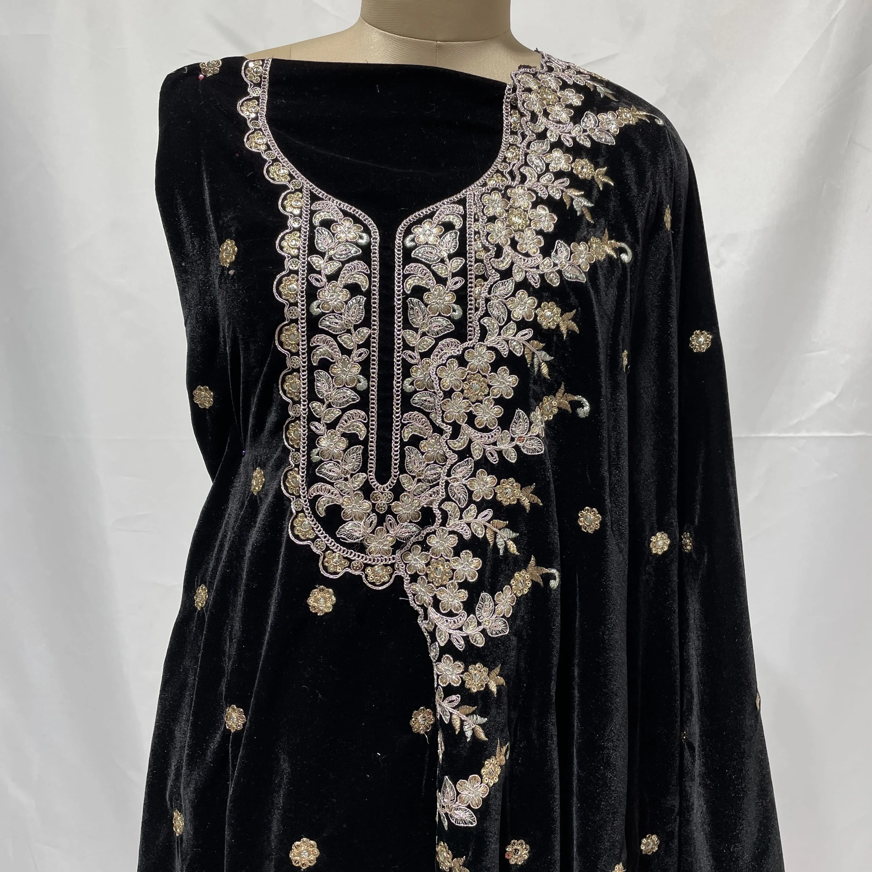 Premium Black Zari Embroidery Velvet Suit Set With Dupatta