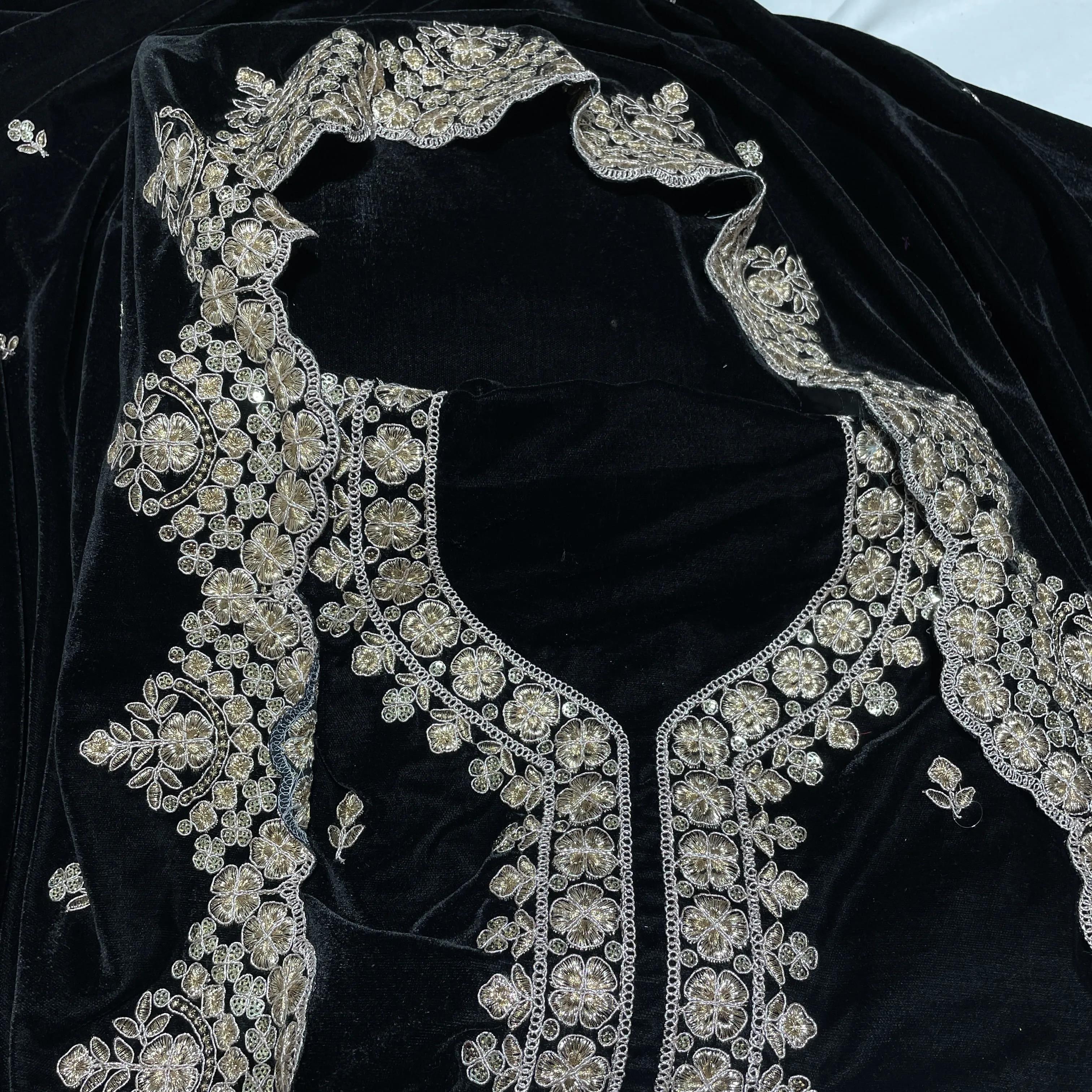 Premium Black Zari Sequins Embroidery Velvet Suit Set With Dupatta