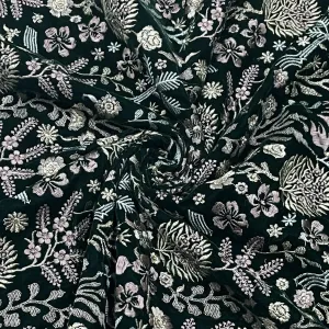 Premium Green Floral Sequins Thread Embroidery Velvet Fabric