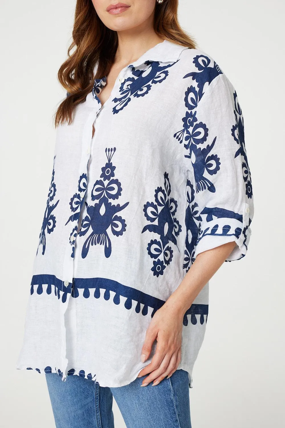 Printed Oversized Button Down Shirt