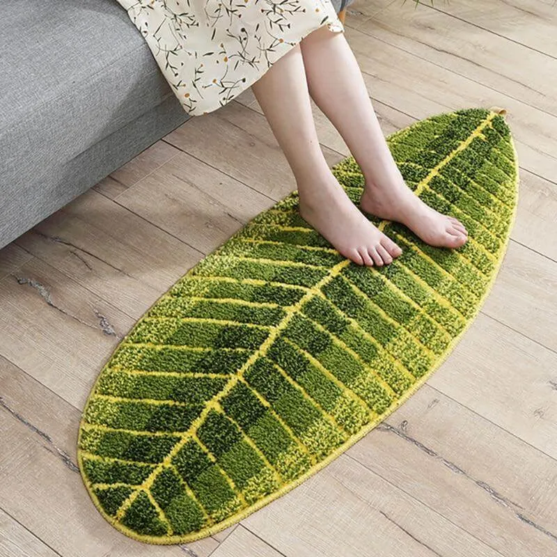 Pure Green Leaf Shape Home Rug