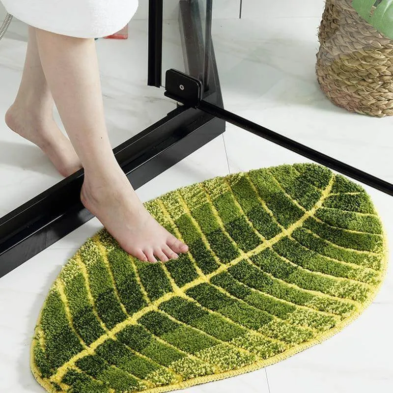 Pure Green Leaf Shape Home Rug