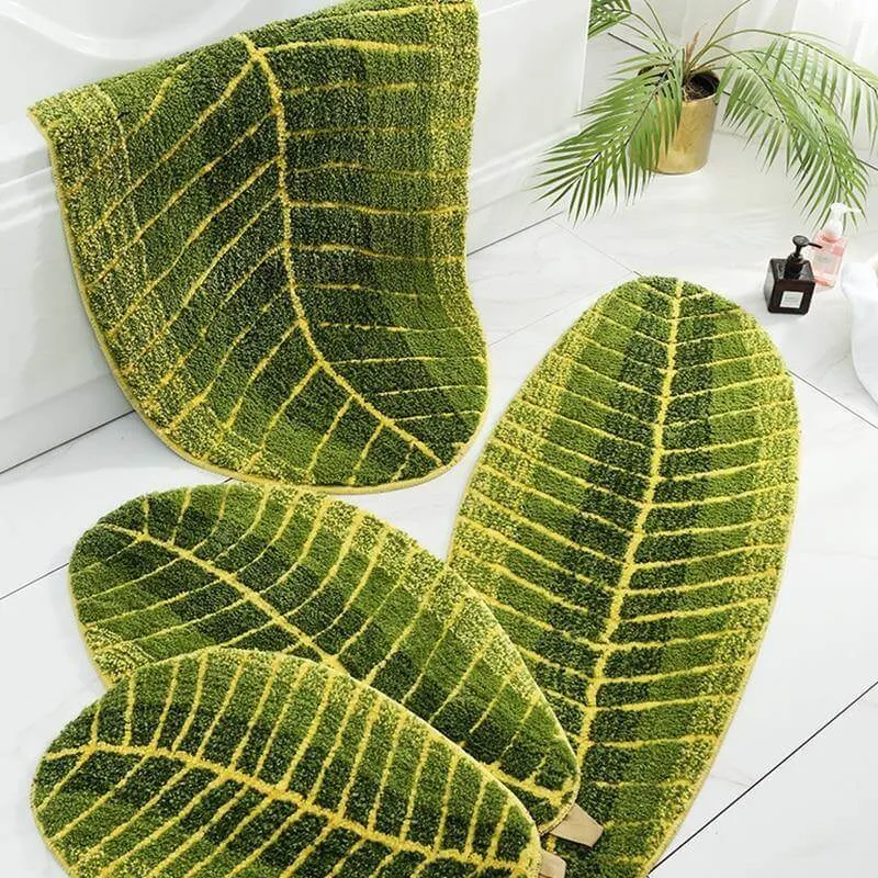 Pure Green Leaf Shape Home Rug