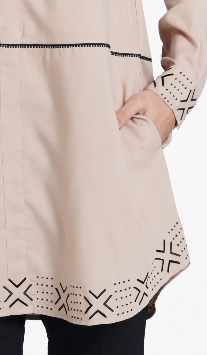 Sahara Embroidered Cotton feel Modest Button-down Tunic - Mocha - PREORDER (ships in 2 weeks)