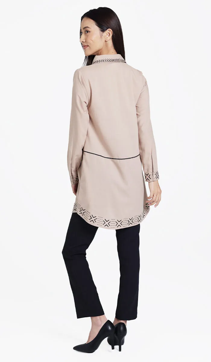 Sahara Embroidered Cotton feel Modest Button-down Tunic - Mocha - PREORDER (ships in 2 weeks)