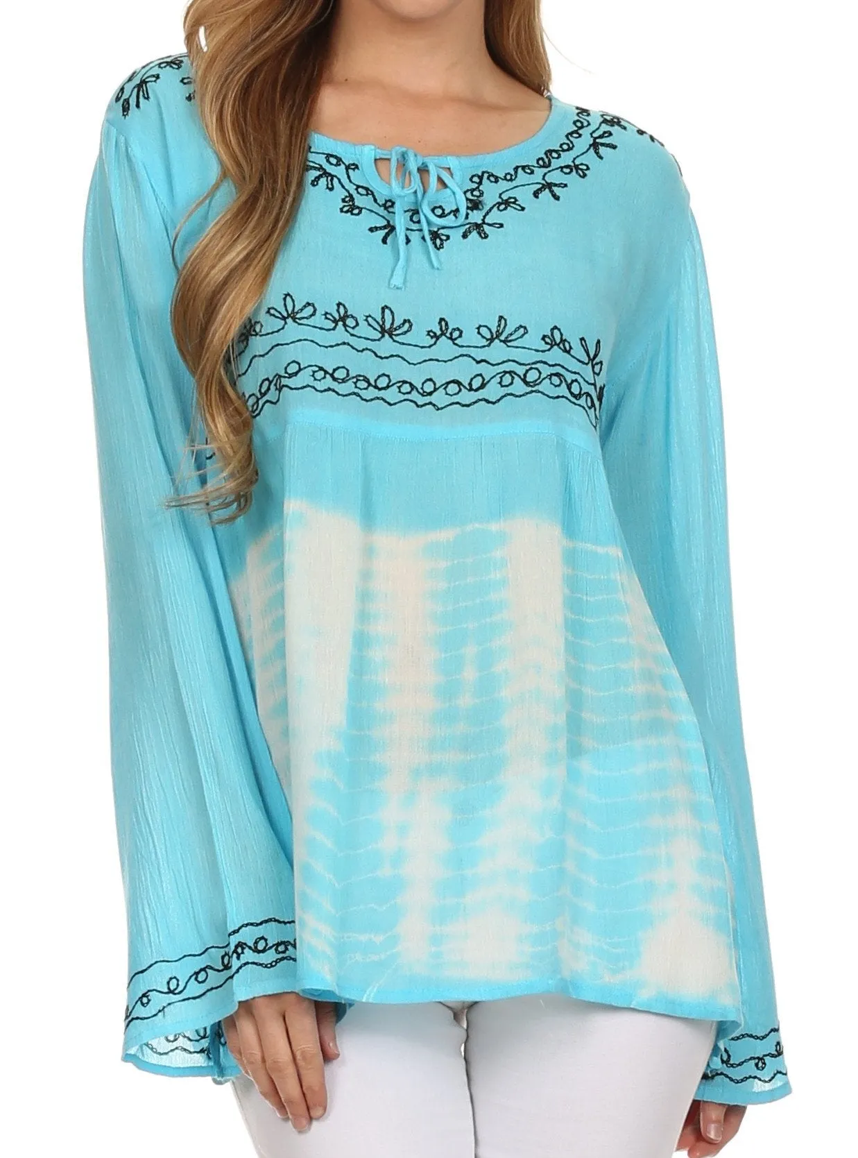 Sakkas Carla Tie Dye Embroidered Tunic Top / Blouse