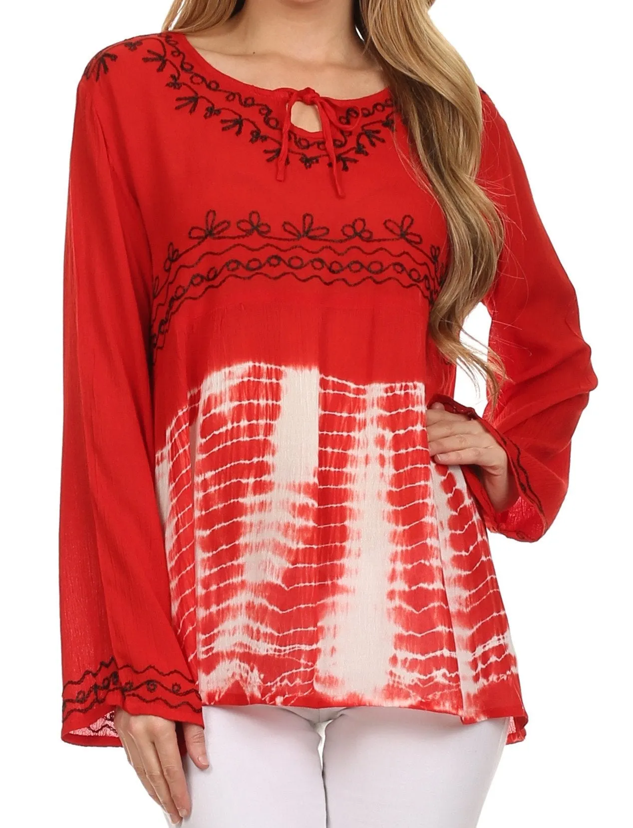 Sakkas Carla Tie Dye Embroidered Tunic Top / Blouse