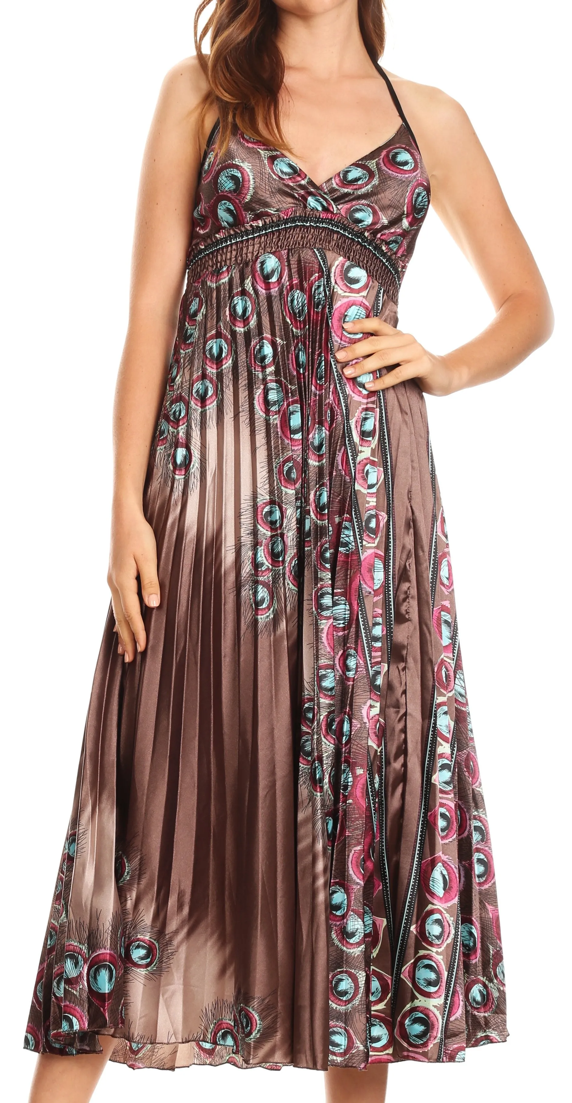 Sakkas Caterina Strapless V-neck Padded Empire Waist Satin Maxi Long Dress