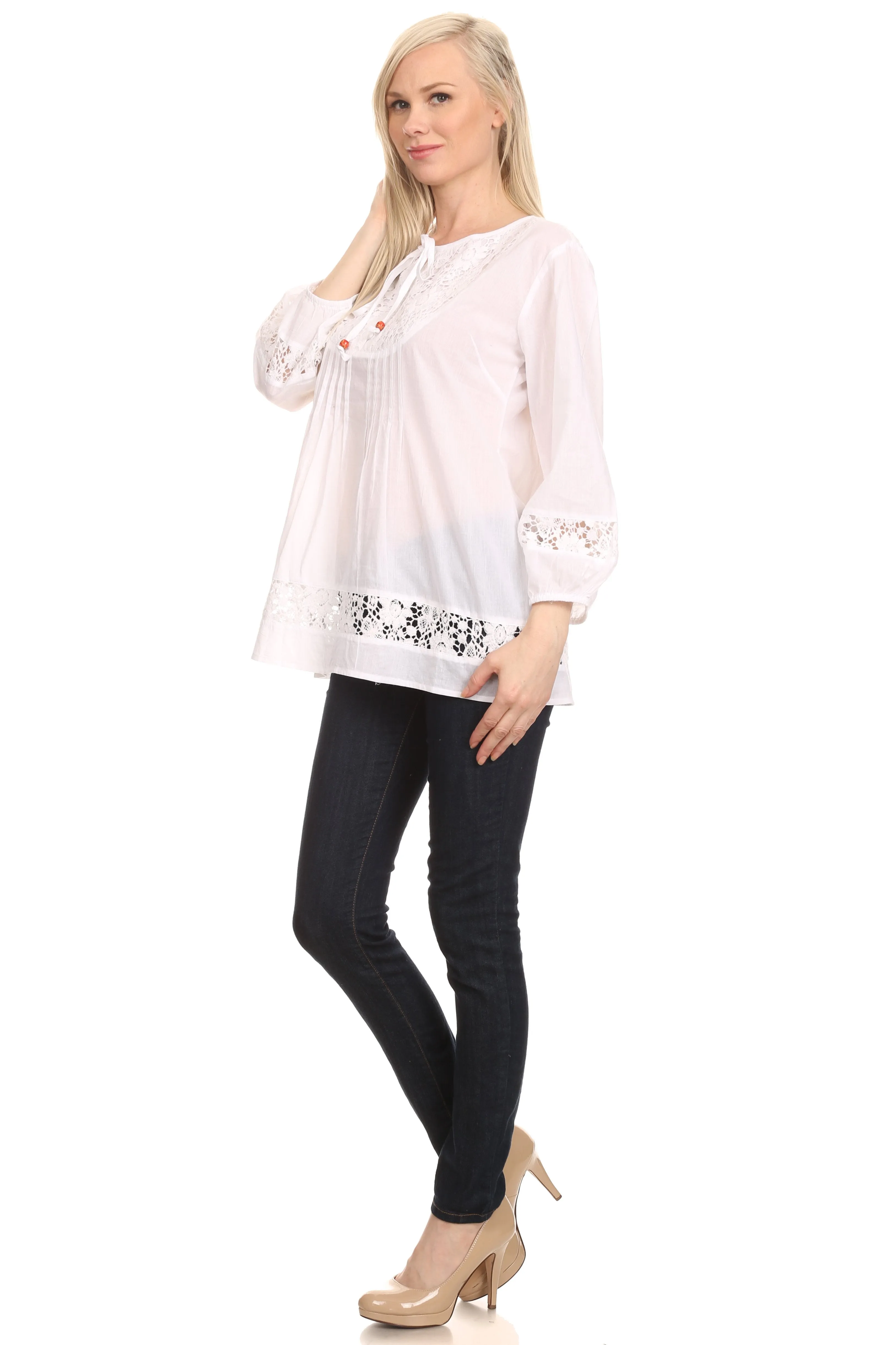 Sakkas Echo Long Lightweight Embroidered Blouse Top With Bell Sleeves