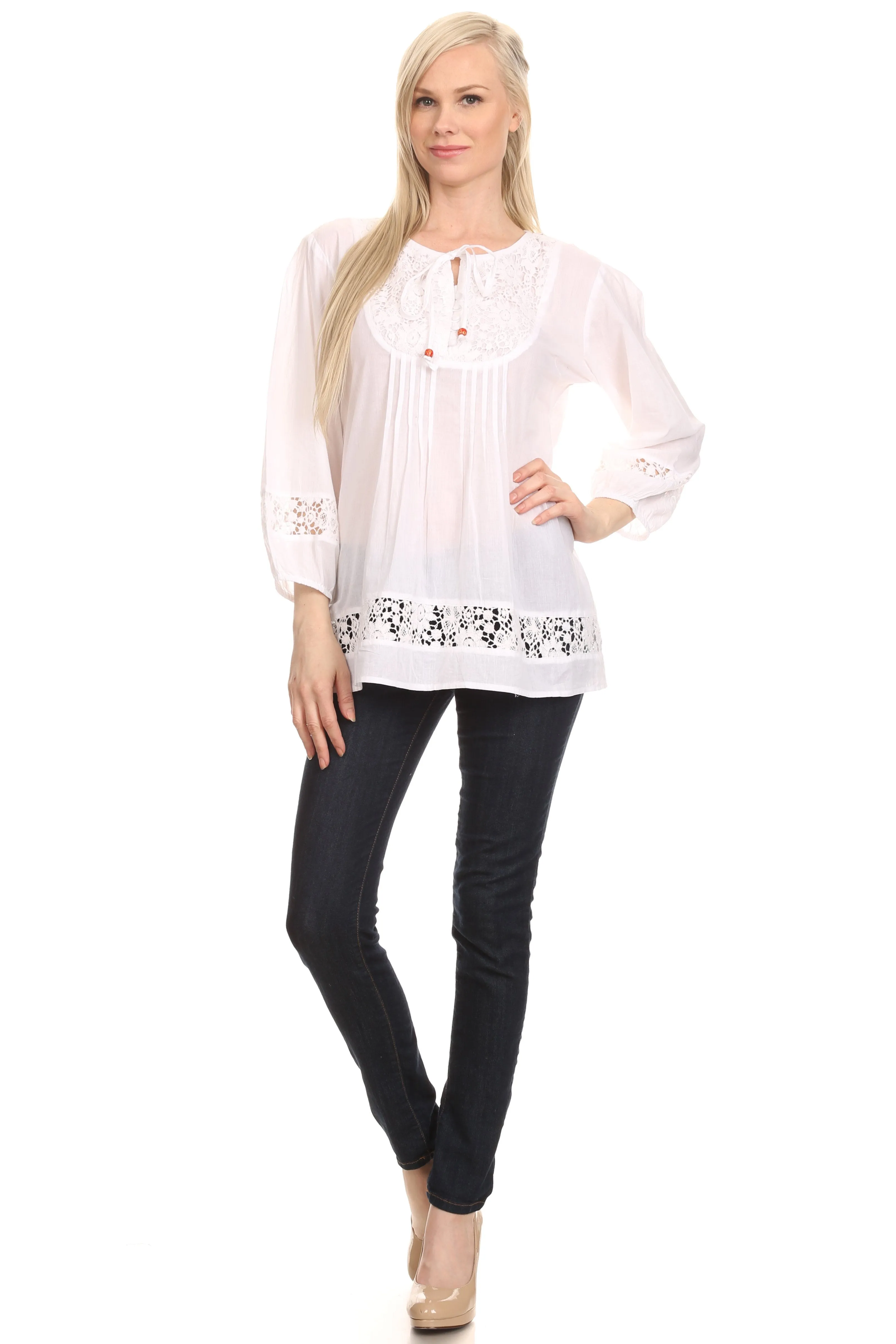 Sakkas Echo Long Lightweight Embroidered Blouse Top With Bell Sleeves