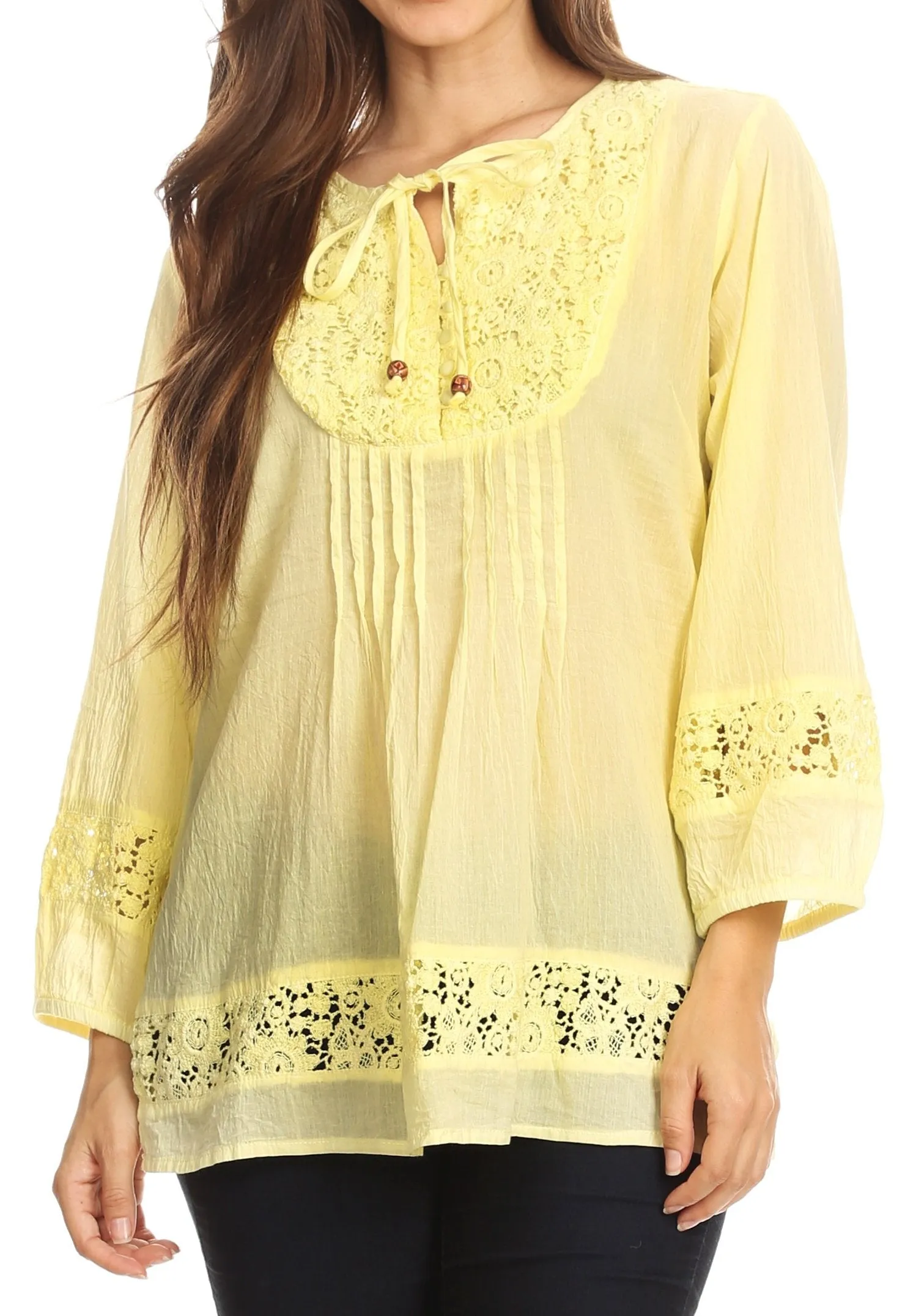 Sakkas Echo Long Lightweight Embroidered Blouse Top With Bell Sleeves