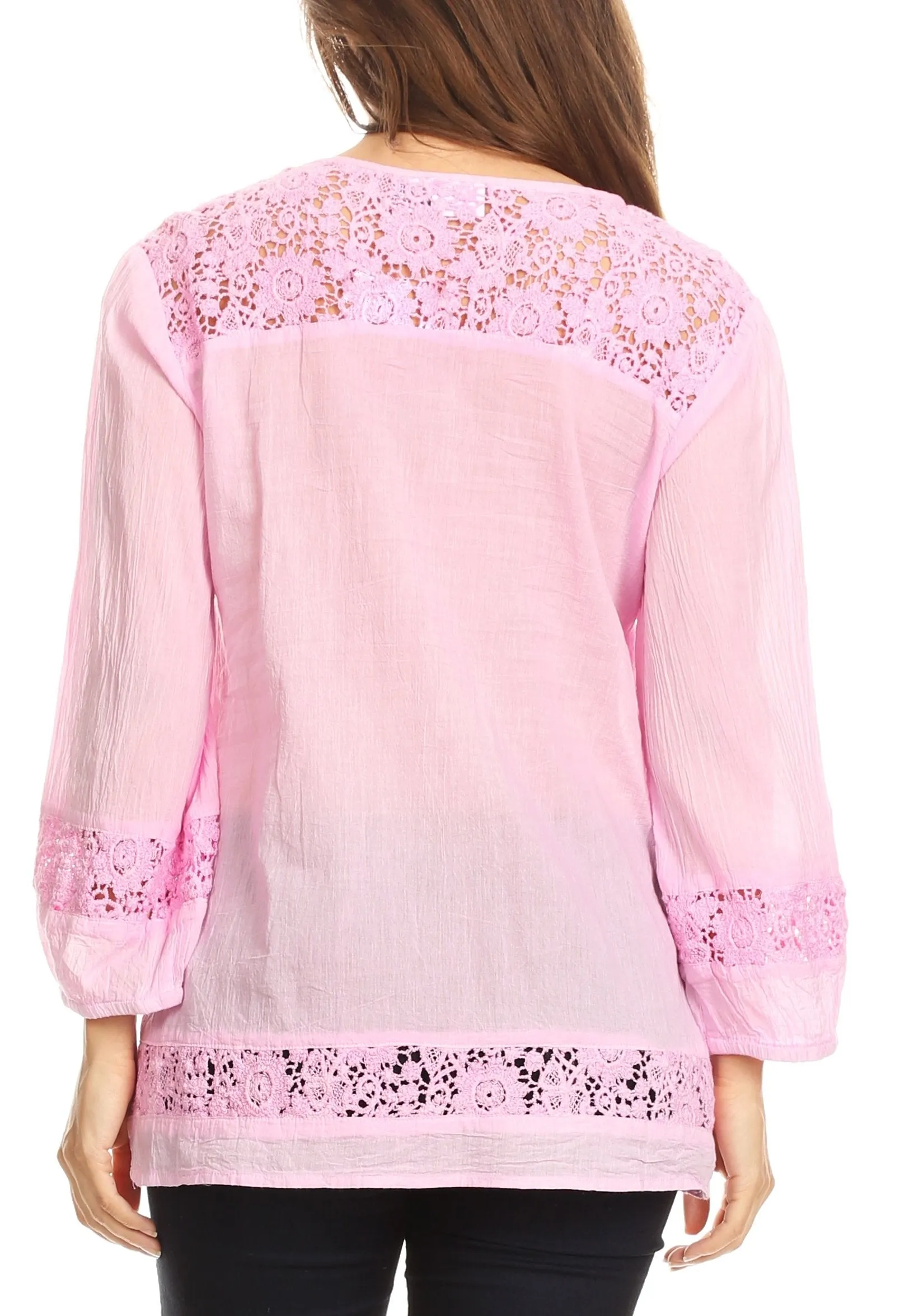 Sakkas Echo Long Lightweight Embroidered Blouse Top With Bell Sleeves