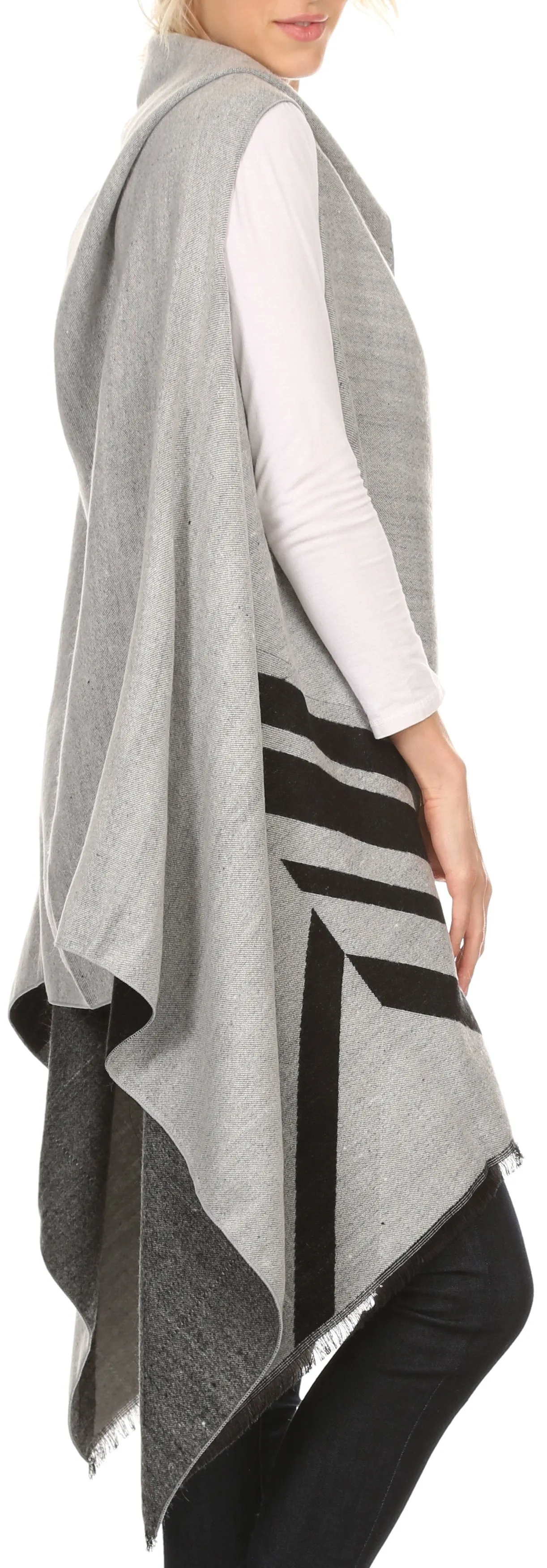 Sakkas Janeek Thick Warm Long Tapered Striped Multi Color Block Poncho Cape Wrap