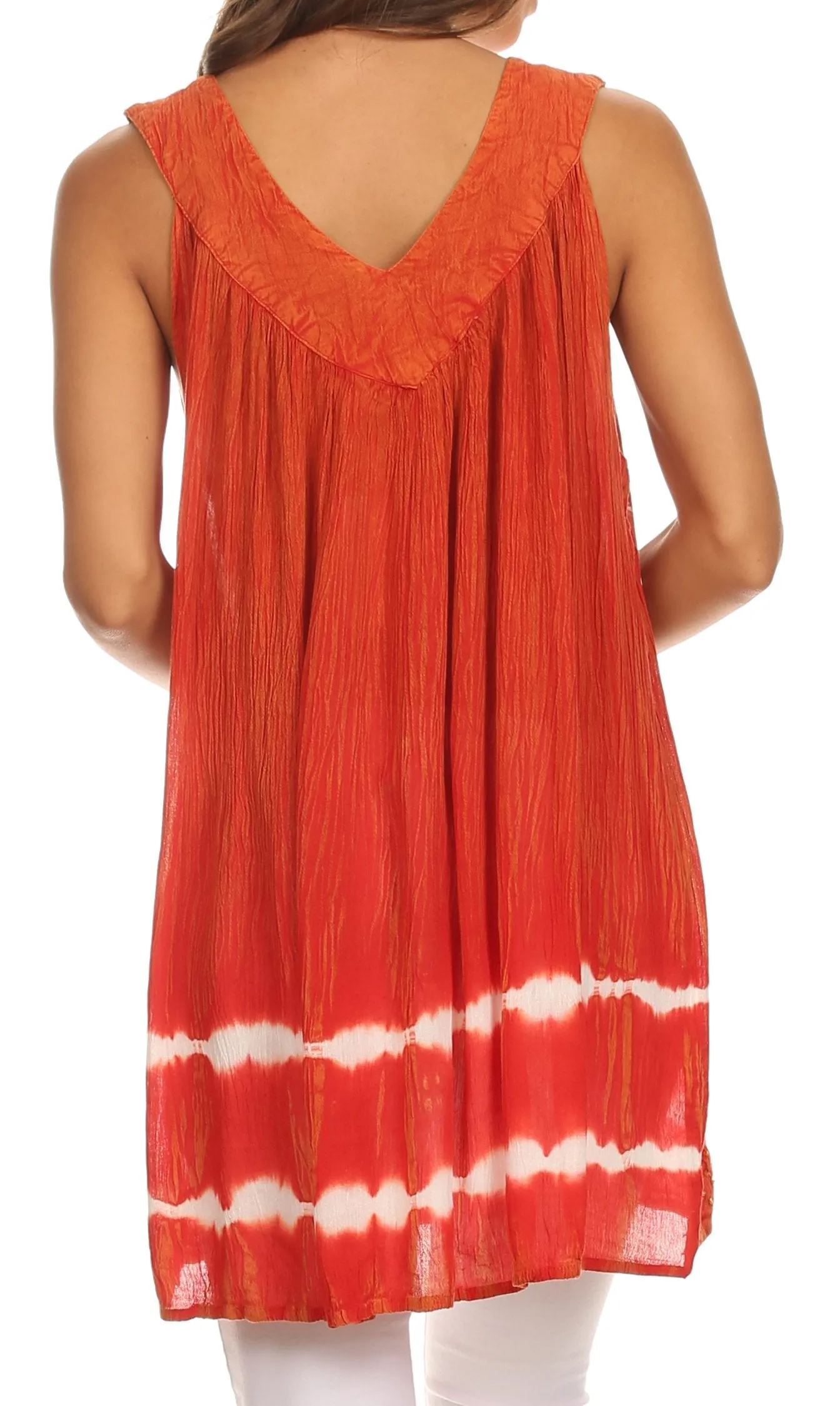 Sakkas Ruth Sequin Embroidered Batik Relaxed Fit Sleeveless V-Neck Top