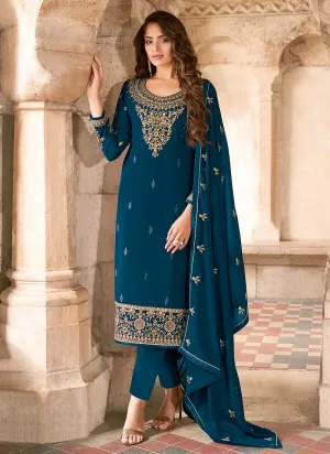 Salwar Kameez in Blue with Resham & Thread Embroidery