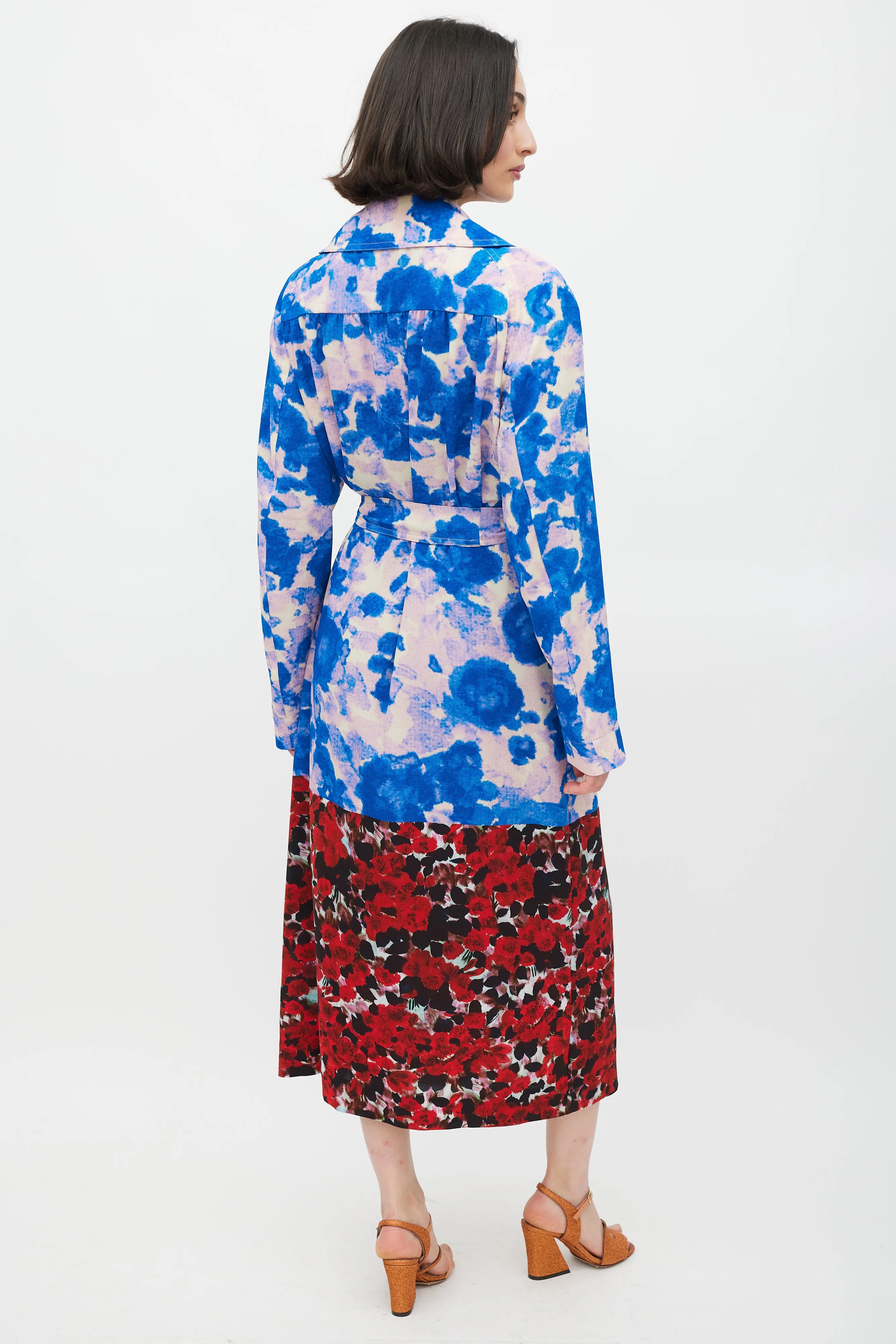 SS 2023 Blue & Multicolour Mixed Floral Trench Coat