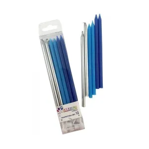 Tall Blue Mix Candles - 12 Pkt