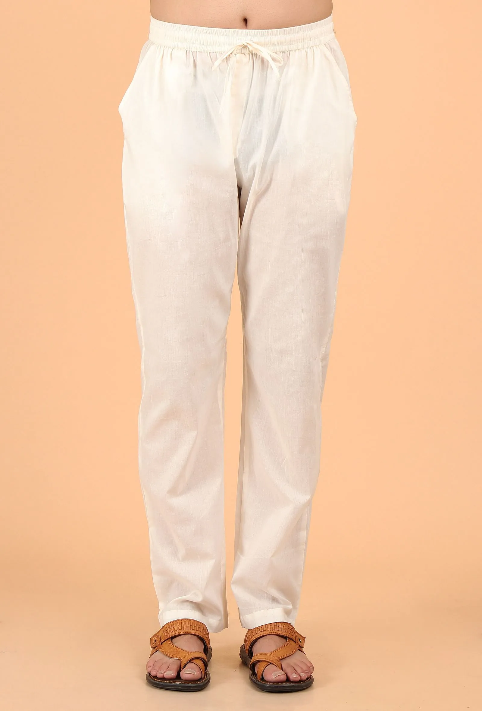 Tan Brown Cotton Mulmul Short Kurta & White Pant