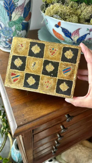 Vintage Box, Italian Florentine, Coat of Arms, Black and Gold